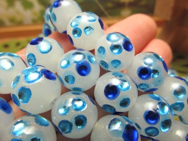 トンボ玉 とんぼ玉 ブルー タイプK ラウンド型 12mm 一連 約34cm 約30
