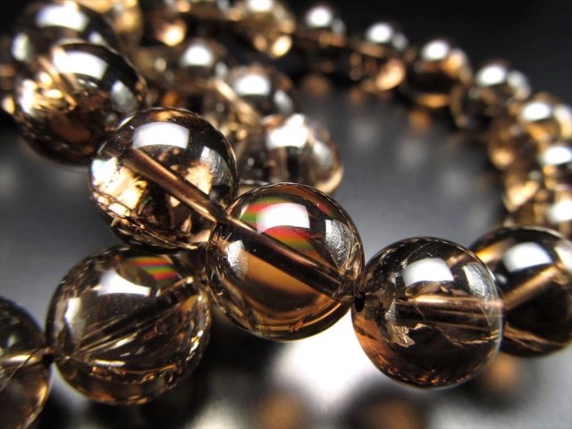 超透明 虹入り スモーキークォーツ ブレスレット 8mm-9mm×23珠前後 
