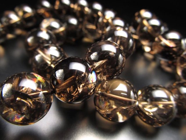 【宝石質/最高品質】スモーキークォーツ＊約9×7mm＊　天然石ブレスレット スモーキークォーツ ブレスレット 約12mm ストレート - 念珠