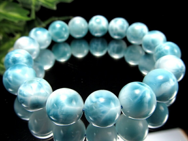 美しい水面模様 4A ラリマー ブルーペクトライト ブレスレット 12mm-13mm×17珠 曹灰針石 愛と平和の石 カリブ海の宝石 1点もの ドミニカ共和国産