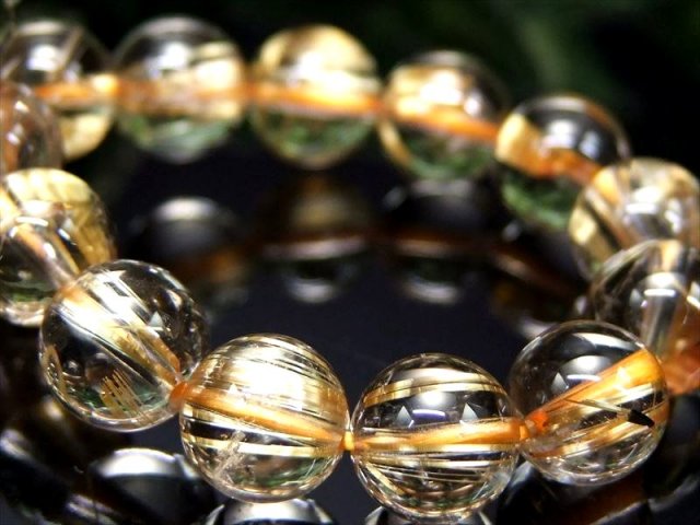店頭展示中 抜群の透明度&板状タイチン S級 ゴールドタイチンルチルクォーツ ブレスレット 8.5mm-9mm×21珠 ギラギラゴールド