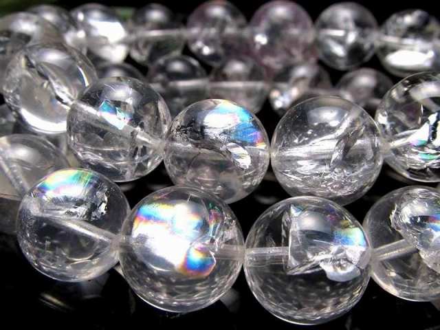 ●透明感抜群 大珠【アイリスクォーツ（虹入り水晶）ブレスレット】14mm-14.5mm×15珠前後 万能のパワーストーン きらりと光るレインボー【ブラジル産】