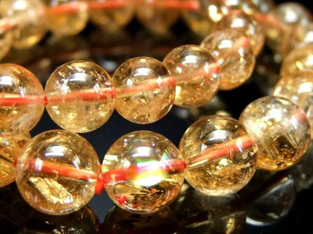 3A+ レインボーシトリン ブレスレット 9mm-9.5mm×21珠前後 まるで美しい泡沫を閉じ込めた様なきらきらクラック入り 幸運の石 11月の誕生石 ブラジル産