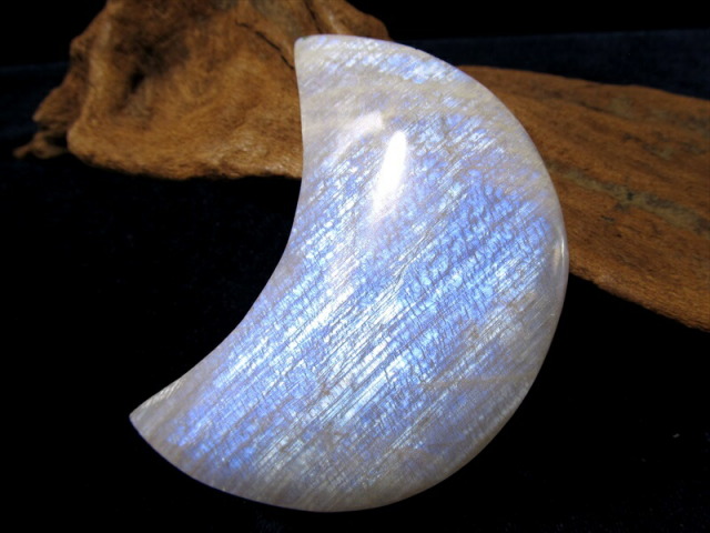 ムーンストーン 月型 置物 重さ約100g-130g 1個売り 輝くシルバー