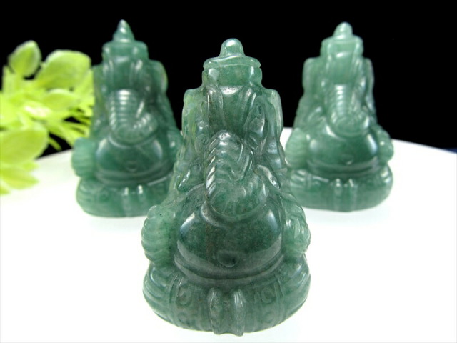 アベンチュリン ガネーシャ彫り置物 重さ約35g-50g 夢を叶える象 悩みや不安からの解放 1点物