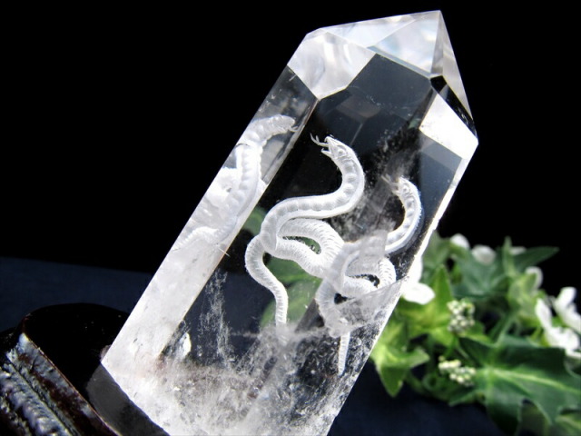 水晶、白蛇置物木彫り 水晶、白蛇置物木彫り インテリア小物