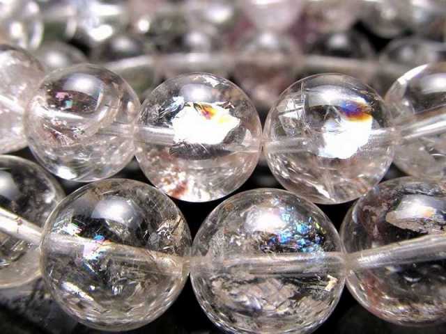 大珠 きらりと光るレインボー ライモナイト入り アイリスクォーツ 虹入り水晶 ブレスレット 13mm-13.5mm×16珠前後 希望と幸運を呼ぶ虹色の輝き 透明感抜群