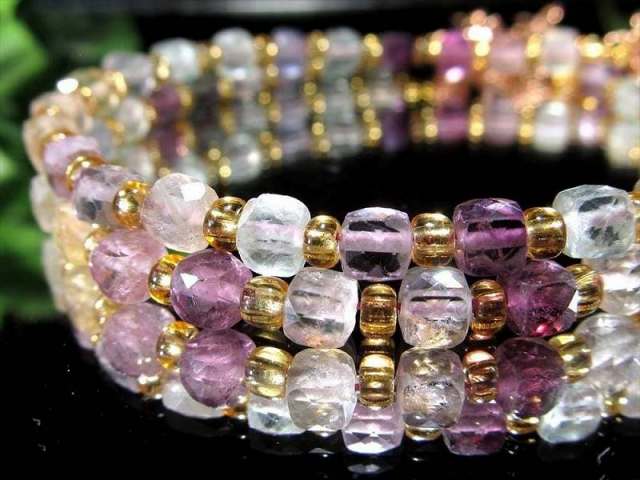 激安特価 マルチカラーフローライト キューブカットデザイン ブレスレット 幅約4mm コスパ抜群 キャンディーカラーフローライト アジャスター金具付き