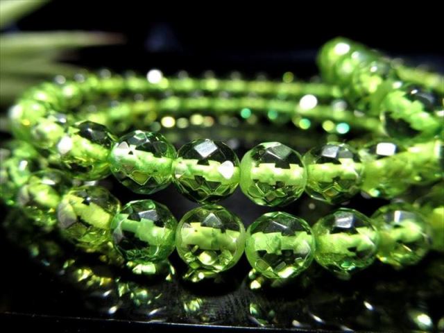 5A グリーンアンバー カット ブレスレット 5mm-5.5mm×34珠前後 発色 