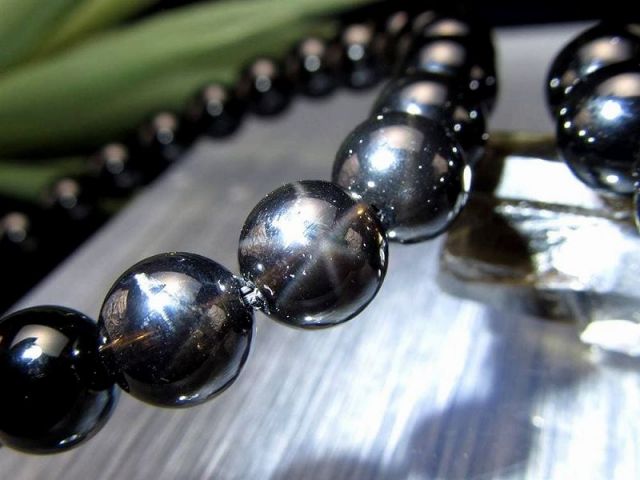 希少 スターモリオン（星彩黒水晶）ブレスレット 約7.5mm-8mm×25