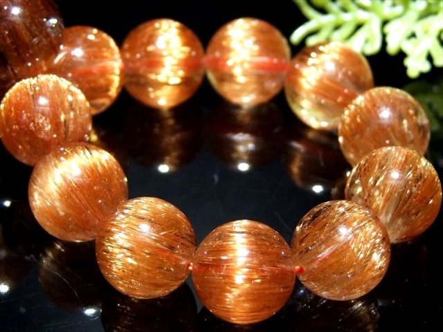 至高の輝き ロイヤルクラス オレンジキャッツアイルチルクォーツ ブレスレット 11.5mm-12mm×17珠 全珠ビッシリ針 目を奪われる程の煌めき 最高峰の開運力
