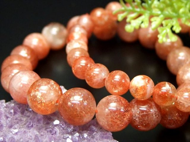 大特価 A+ サンストーン ブレスレット 7mm-7.5mm×26珠前後 太陽の石 太陽神の象徴 きらきらアベンチュレッセンス タンザニア産