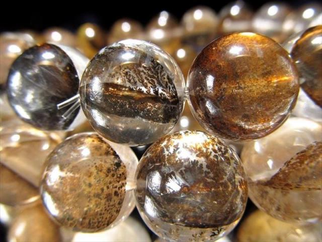 3A デンドリティック・クォーツブレスレット 約9mm-9.5mm×21珠前後 木の葉状鉱物デンドライト 自然が描く唯一無二の模様 ブラジル産 パワーストーン 天然石