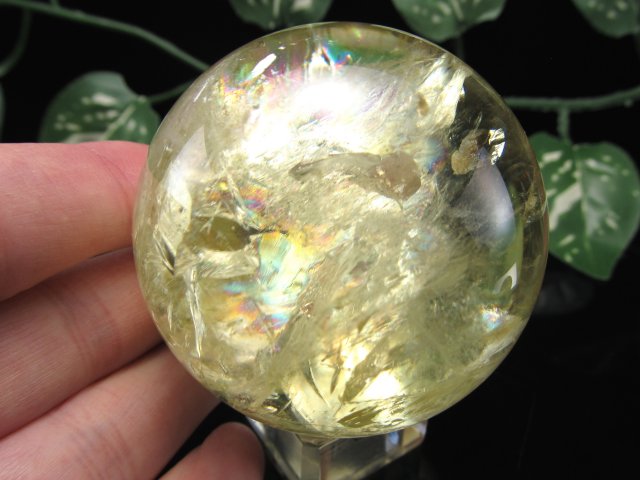 超透明 5A 虹入り！ シトリン 丸玉 台座付き 直径約53mm 重さ209g 透明