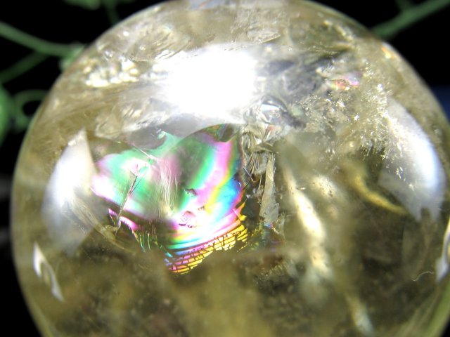 超透明 5A 虹入り！ シトリン 丸玉 台座付き 直径約58mm 重さ268g 透明