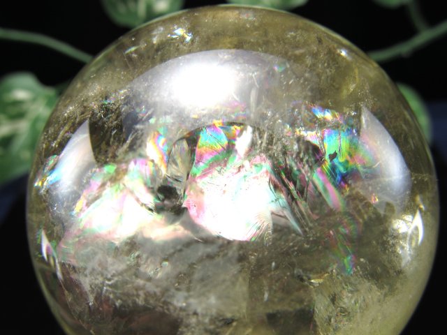 超透明 5A 虹入り！ シトリン 丸玉 台座付き 直径約58mm 重さ268g 透明