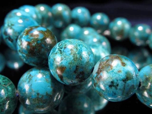 AA クリソコラ ブレスレット 約10mm×20珠前後 鮮やかブルーグリーンカラー まるで地球のような石 幸運と繁栄の象徴 自然の芸術 ペルー産