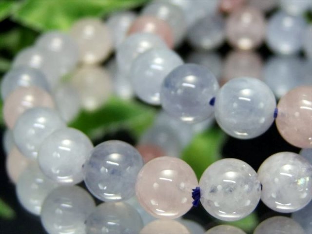 天然石　希少　ブルーローズクォーツ　ブレスレット 希少・ブルーローズ＆デンドリローズのブレス［ブルーローズクォーツ