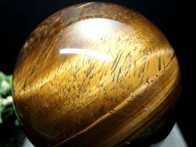 大玉 稲妻シラー 4A タイガーアイ 丸玉 台座付 直径106mm 重さ1701g 金