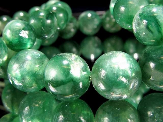 ⬛︎ グリーンエメラルドマイカ ブレスレット　天然石　約12.2ミリ 1点物】希少タイプ◇高発色 グリーンマイカ（フックサイト