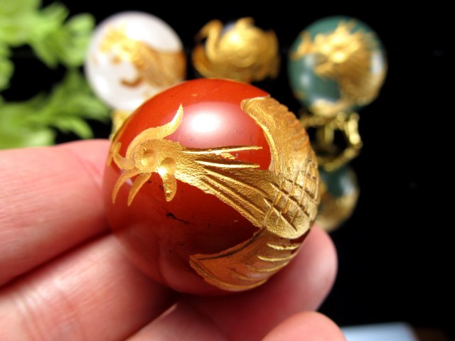大吉開運 極上彫刻 最強守護石 縁起物 四神彫り 丸玉置物セット 4個
