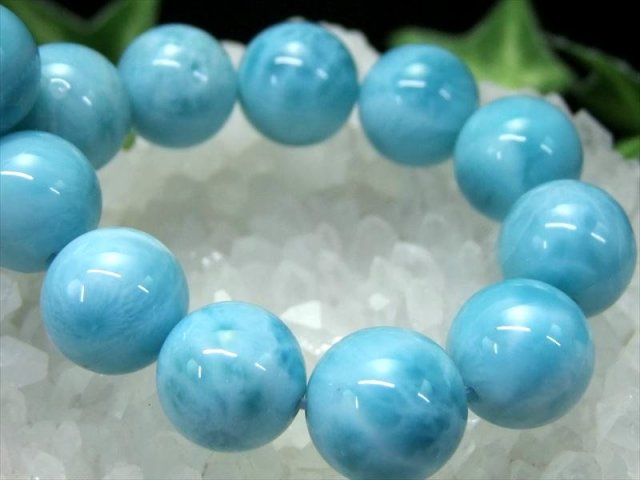 美しい水面模様 5A ラリマー ブルーペクトライト ブレスレット 11.5mm-12mm×18珠 まさに母なる海 ブルーとホワイトの美コントラスト カリブ海の宝石 1点物