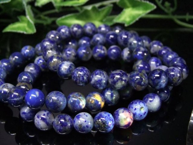 ほんのり蛍光 スノーフレークラピスラズリ 青金石 ブレスレット 約8mm