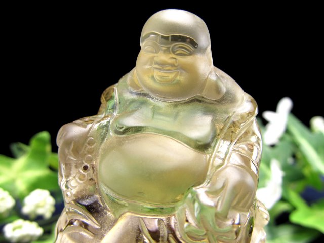 布袋様 台座付き （九谷焼 特大型 布袋様 置物 木製丸型台座付き