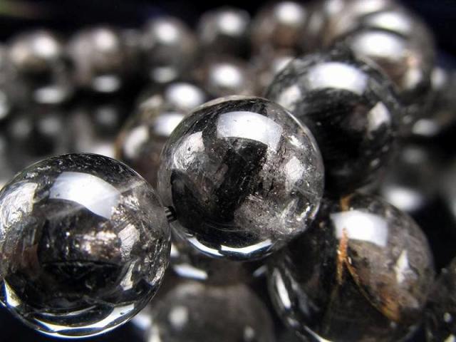 AA ブラックエレスチャルクォーツ ブレスレット 11mm-11.5mm×18珠前後 力強いブラックカラー シラー入りや虹入りの珠も たっぷりグラファイト