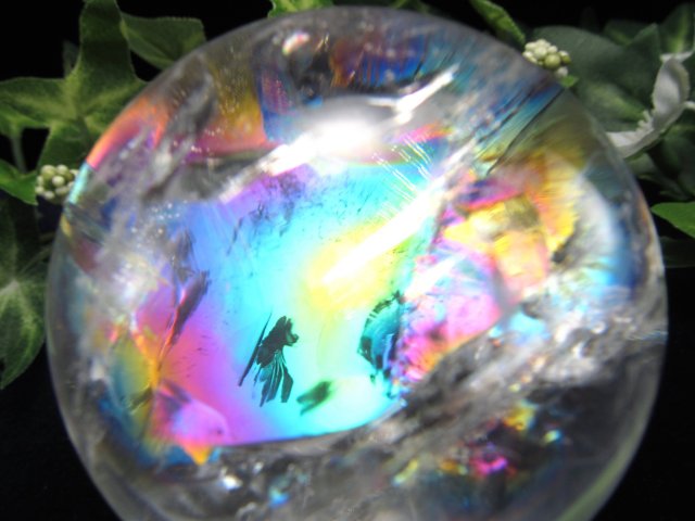 最良の虹！ S級 天然水晶 虹入り 丸玉 台座付き 重さ214.5g φ54mm レインボー水晶 すべての浄化と純粋さの象徴 極上天然石 一点もの