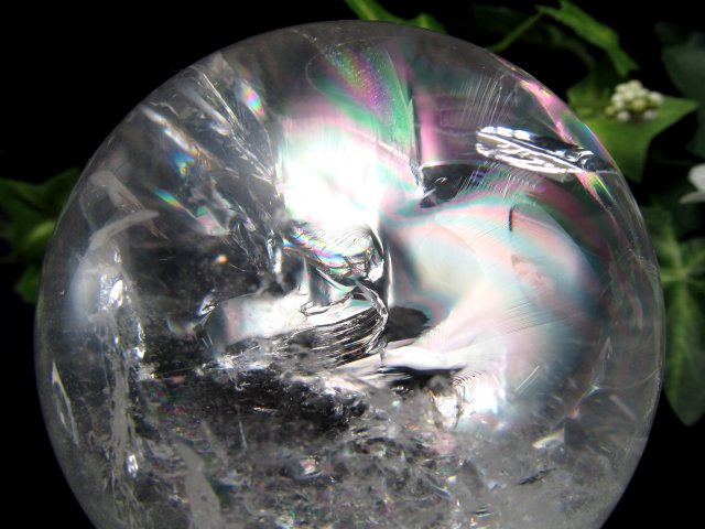 最良の虹！ 5A級 天然水晶 虹入り 丸玉 台座付き 重さ460.5g φ69mm レインボー水晶 すべての浄化と純粋さの象徴 極上天然石