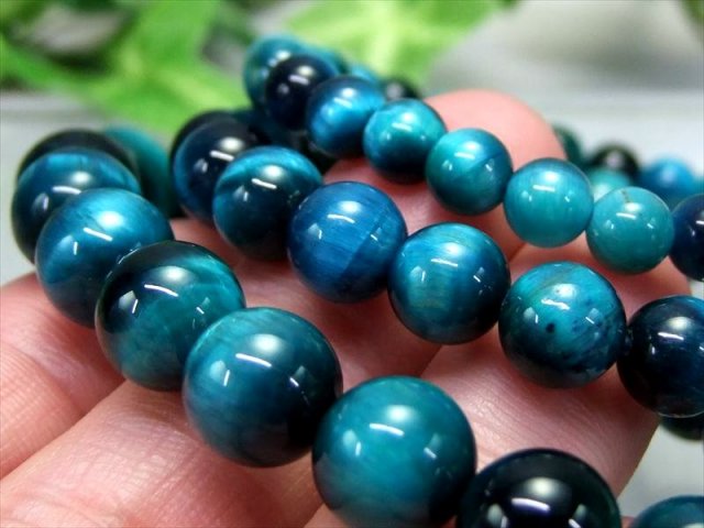 新色3A級 マリンブルー カラータイガーアイブレスレット 12mm-12.5mm