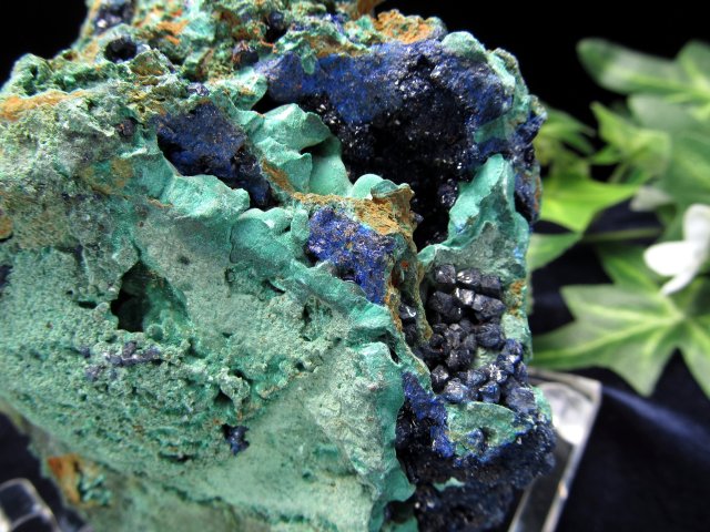 コンゴ産 アズライト マラカイト 共生原石 青と緑の天然芸術 鉱物標本　台座付き 深く濃いブルーのアズライト アズライトマラカイト アズロマラカイト