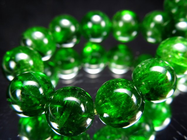 5A クロムダイオプサイト ブレスレット 8mm×25珠 超透明宝石質 深みのある鮮やかな緑色 知恵と叡智の石 一点もの ロシア産