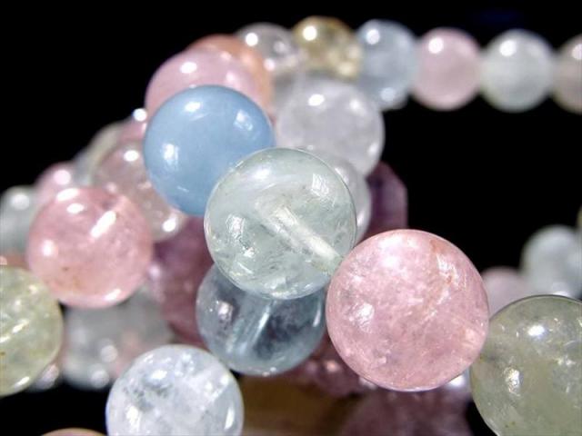 ライトパステルMIXカラー 3A MIXベリル ブレスレット 8mm-8.5mm×22珠前後 幸せ・若さ・富・喜び・勇気を象徴する 癒しの石 緑柱石 ブラジル産