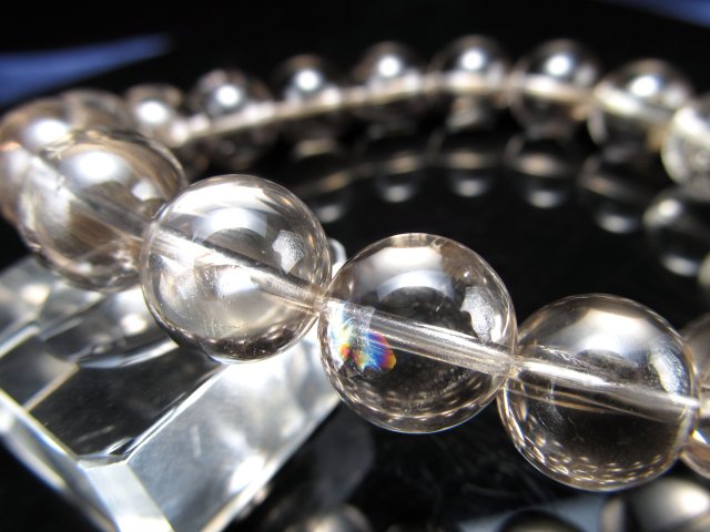 店頭展示中 美麗な虹色の輝き アイリス スモーキー レムリアンシード ブレスレット 11mm-11.5mm×18珠 ギャランティーカード付き 幻の逸品を贅沢使用