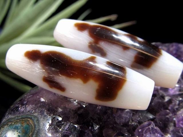 高級白天珠 希少品 至純天珠 双観音白天珠 そうかんのんしろてんじゅ サイズ約37mm 1個売り チベットに伝わる魔除け 厄除け 天然瑪瑙製 te-s パワーストーン