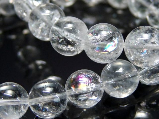 大珠 ブリザード アイリスタイプ 虹入り 天然水晶 ブレスレット 13mm-13.5mm×16珠前後 雪の結晶のような美しい水晶 全てを浄化し活性化させる万能ストーン