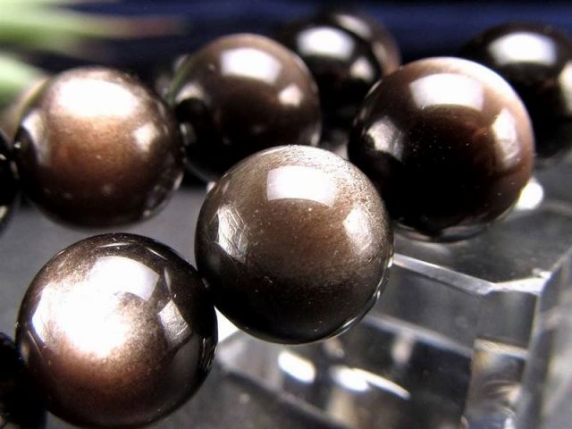 シルバーオブシディアン 黒曜石 ブレスレット 約9.5mm-10mm×19珠前後 神秘的で気品ある白銀シラー 古来からの強力な守護石 メキシコ産