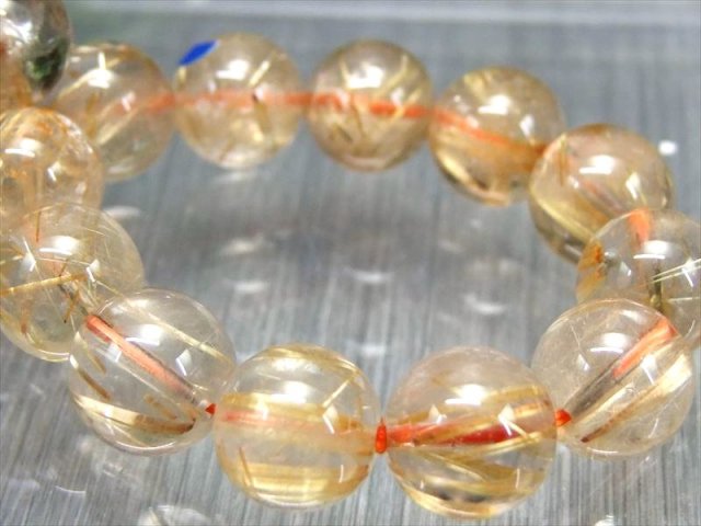 虹入り 透明タイプ 3A+ ゴールドルチルクォーツ ブレスレット 10.5mm-11mm×20珠 束針 ルチル際立つ透明感 金運の代表石 一点もの