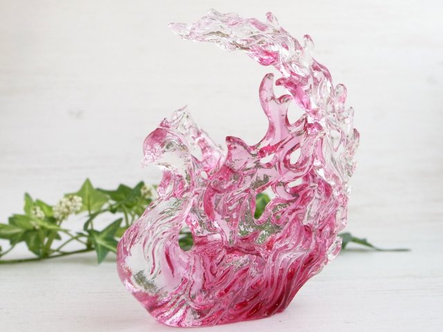 瑠璃製 美麗マゼンタカラー 鳳凰 置物 横幅約76mm 重さ139g 大吉開運 平安・調和をもたらす伝説の鳥 瑠璃ガラス製 ガラス フェニックス