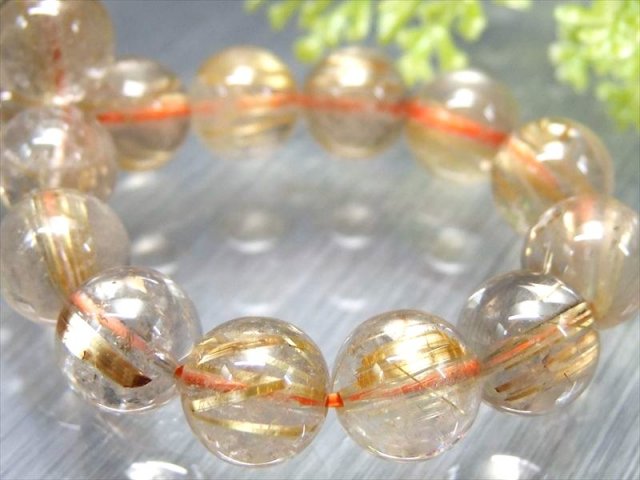 虹入り 透明タイプ 3A+ ゴールドルチルクォーツ ブレスレット 10.5mm-11mm×20珠 束針 ルチル際立つ透明感 金運の代表石 一点もの