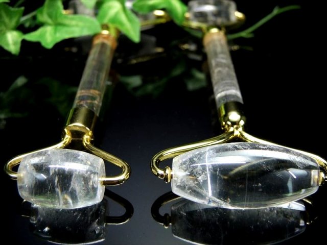 超透明 天然水晶 美顔ローラー 1個売り 全長約140mm-145mm ハイ
