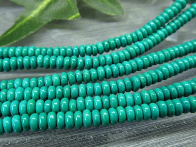 ターコイズ（トルコ石）ぷっくりボタン型 4mm-4.5mm珠 一連 約38-40cm