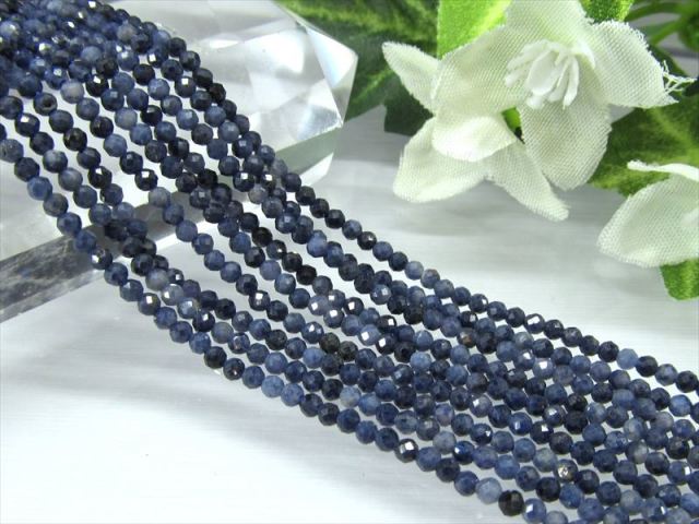 極小サイズ 4A サファイア ミラーカット 2mm-2.5mm珠 一連 約38-40cm