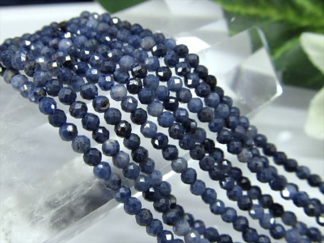 極小サイズ 4A サファイア ミラーカット 2mm-2.5mm珠 一連 約38-40cm 穴径約0.4mm カット 極上 天然石 ビーズ ネックレスなどに ミャンマー産 パワーストーン