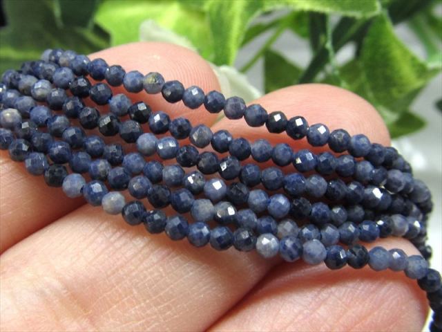 極小サイズ 4A サファイア ミラーカット 2mm-2.5mm珠 一連 約38-40cm