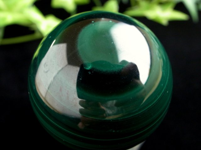 マラカイト丸玉 台座付 直径 約39mm 重さ 約120g 美麗繊細模様 濃厚