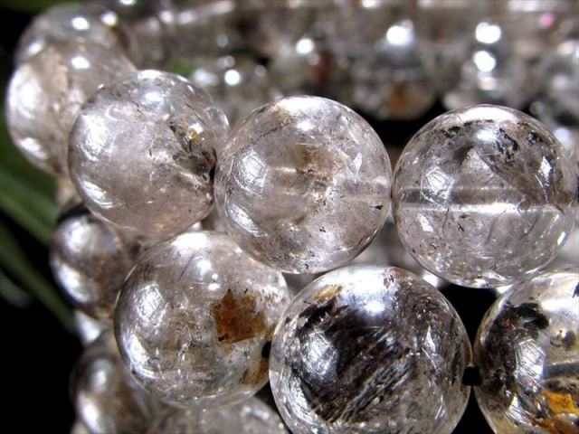 AA エレスチャルクォーツ 骸骨水晶 ブレスレット 約10mm-10.5mm×20珠前後 層状グラファイト入りも 神秘的な存在感を放つ逸品 メンタル強化・感情の抑制に