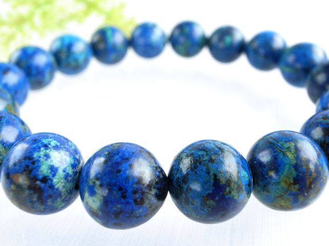 艶感抜群！ アズライト マラカイト (藍銅鉱・孔雀石) ブレスレット 11.5mm-12mm×18珠 自然が生み出す芸術 理想的な癒しの石